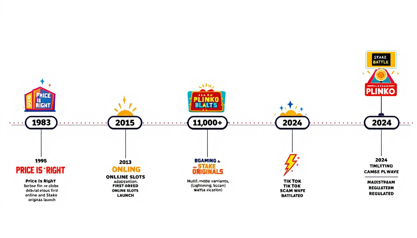 Plinko historical timeline from 1983 Price Is Right debut to 2026 mainstream regulated online play
